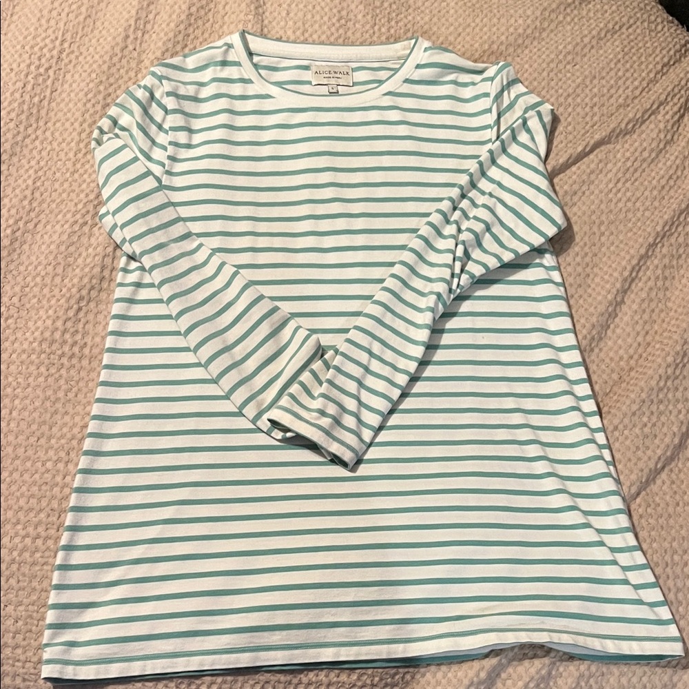 Alice Walk Teal and White Striped Long Sleeve Tee